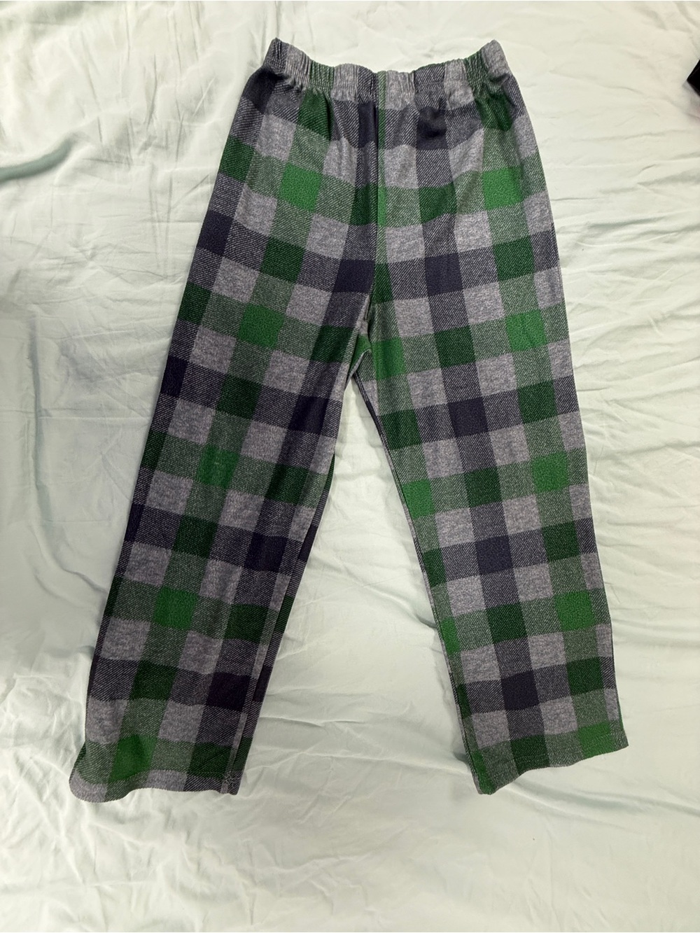Up-Late Boys Youth Size L (10/12) Green & Grey Plaid Fleece Pajama Pants